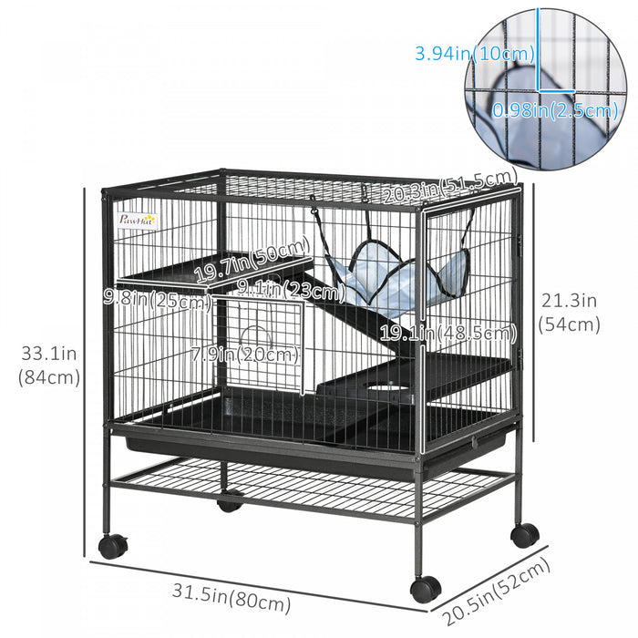 Pawhut Cage Pour Petits Animaux Avec Hamac, Cage Pour Furet A 3 Niveaux Avec Etagere De Rangement, Cage Pour Chinchilla, Cage Pour Planeur En Sucre, Fil Metallique Solide, Plateau Amovible