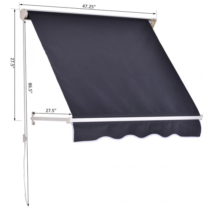 Auvent De Porte Fenetre Retractable Outsunny 4'x 2' Abri De Pare-soleil Exterieur Auvent De Patio Gris Fonce