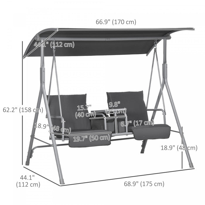 Outsunny Double Balancoire D'exterieur Pour 2 Pers Avec Table, Gris