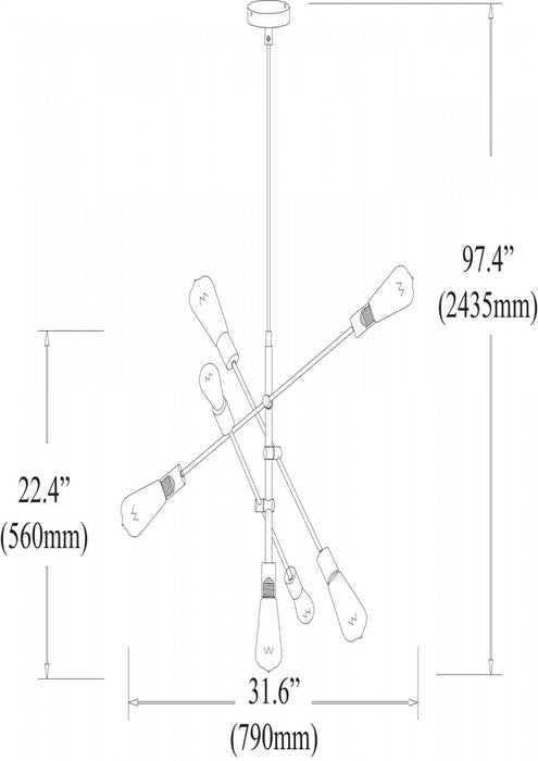 Luminaire suspendu réglable Alexa de Dainolite avec fini noir mat et 7 ampoules