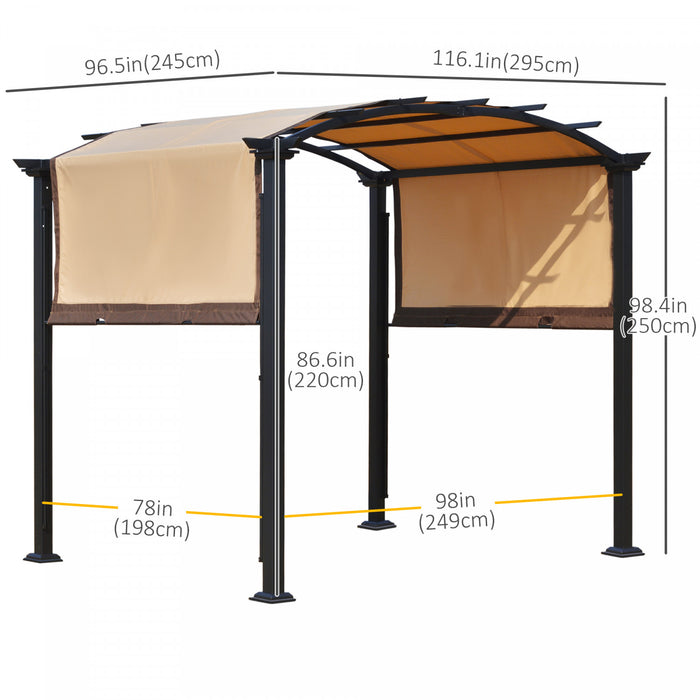 Outsunny 10' X 8' Canopee Exterieur Retractable Pergola Cadre En Acier Patio Pergola Abri Pare-soleil Avec Toit En Arc, Beige