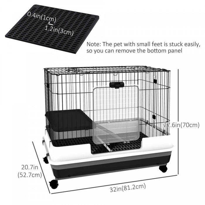 Pawhut Cage A Lapin Roulante Pour Petit Animal Domestique Habitat De Lapin Plateau Coulissant Avec Roulettes Meubles Pour Animaux De Compagnie