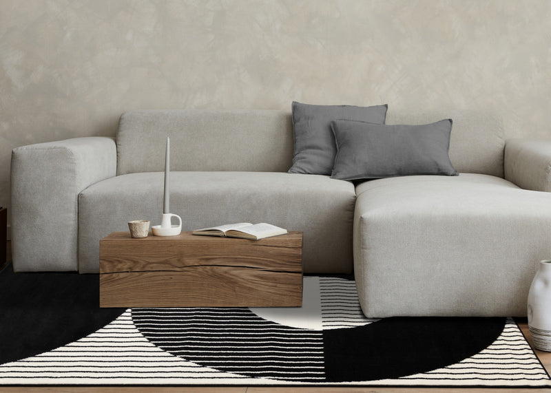 Carpette contrastante moderne Forte noire et blanche à motif de rayures - 7 pi 9 po x 10 pi 6 po
