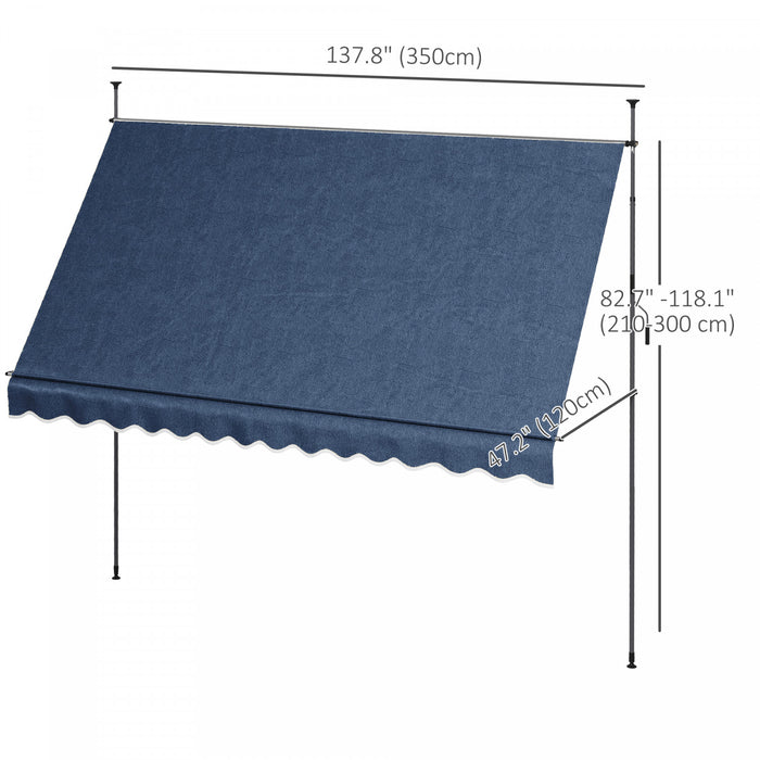 Outsunny Auvent Retractable 11,5' X 4', Autoportant Et Sans Vis, Bleu
