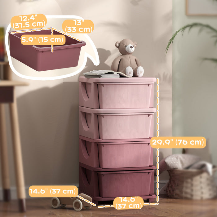 Qaba Organiseur De Jouets Pour Enfants Avec 4 Bacs De Rangement, Rose