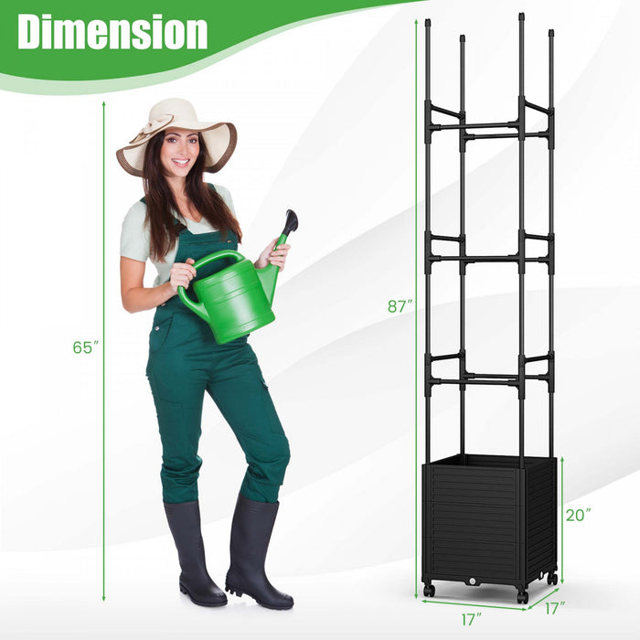 Costway 1 Pcs Lit De Jardin Eleve Avec Trellis Et Roues Boite A Planteur Auto-arrosant Avec 3 Hauteurs