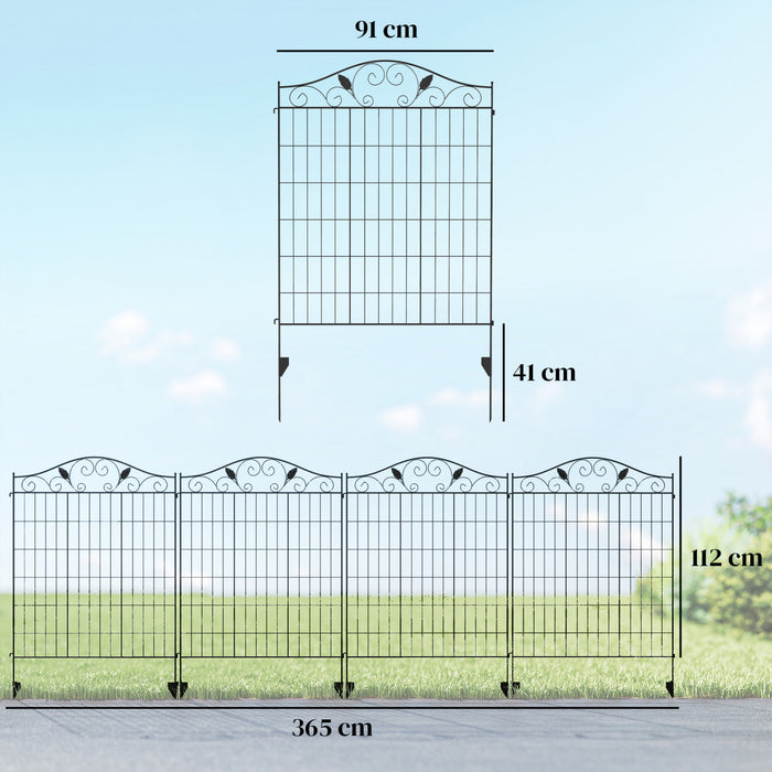 Cloture decorative de jardin Outsunny 4 panneaux Bordure en fil d'acier