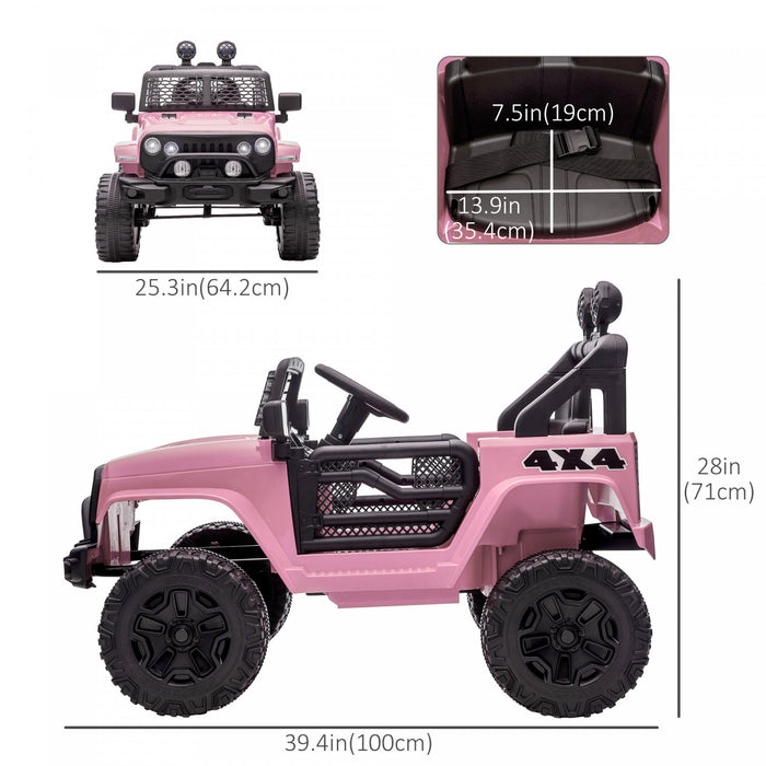 Aosom Camion Pour Enfants 12 V Avec Telecommande Parentale, Voiture Electrique A Piles Avec Suspension A Ressort, Vitesse Reglable, Lumieres Led Et Klaxon, Rose