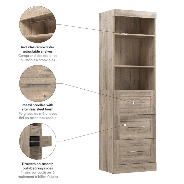 Organisateur de garde-robe Pur de Bestar de 25 po (L) avec tiroirs - brun rustique