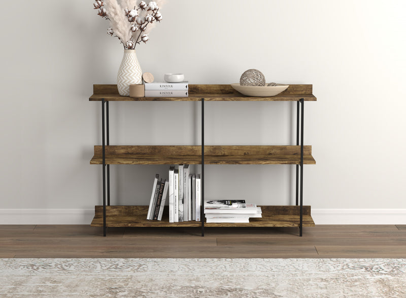 Console de 34 po de qualité supérieure avec 2 tablettes - bois recyclé brun avec métal noir
