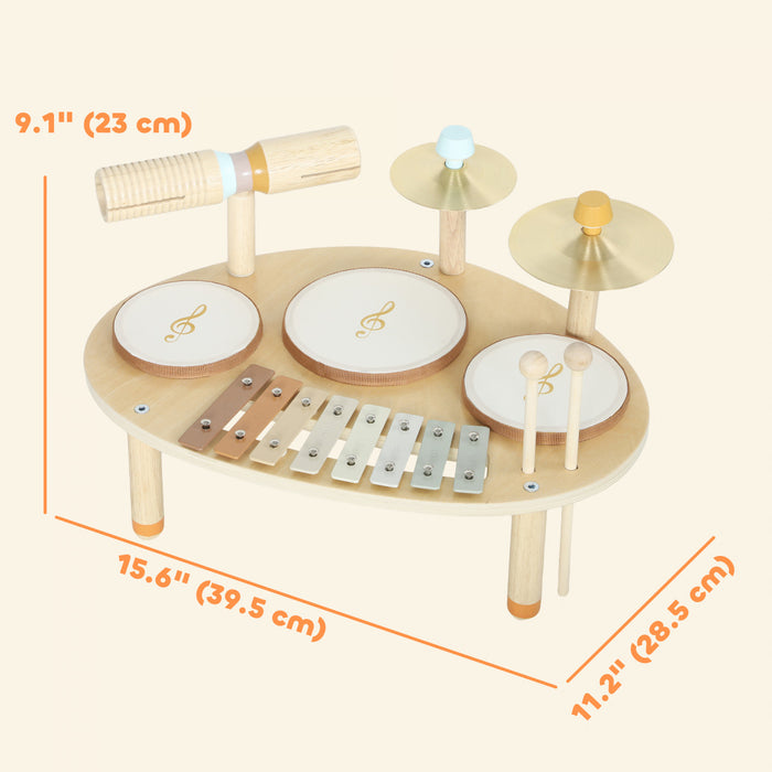 Qaba Ensemble de tambours pour tout-petits, Instruments de musique 4-en-1 avec tambours et xylophone