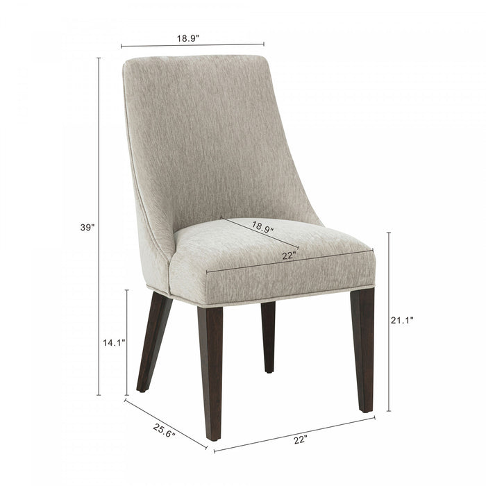 Chaise de salle a manger moderne en bois et chenille Beever, taupe - Lot de 2