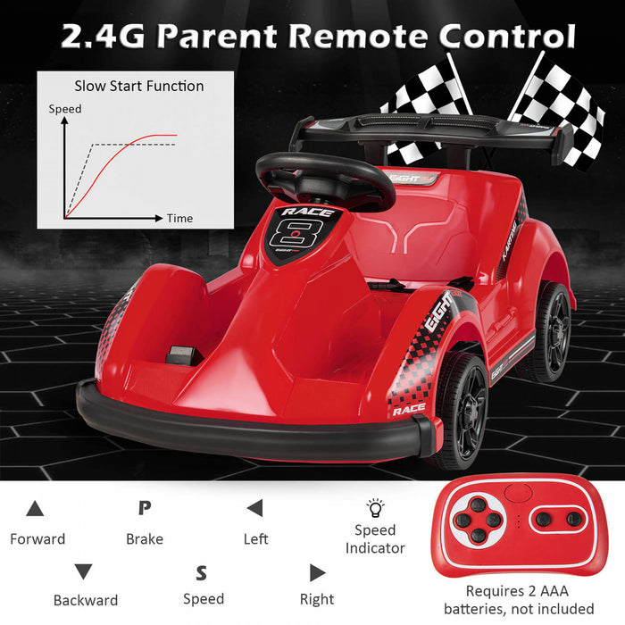 Costway 6v Batterie Alimentee Go Kart Enfants Rouler Sur 4 Roues Racer Rc W / Pare-chocs & Musique Rouge