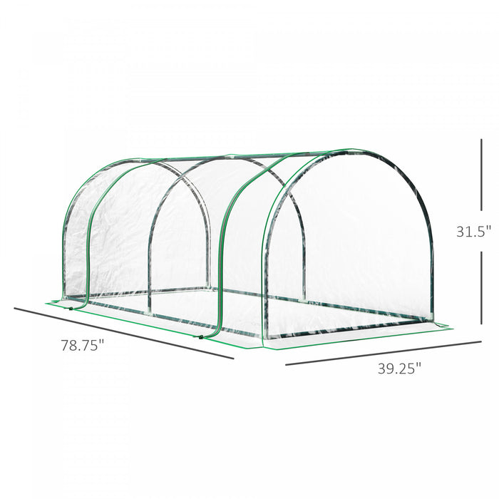 Outsunny Mini-serre En Pvc Transparent De 79\" X 40\" X 32\" Mini-tunnel Pour Le Jardin, Abri De Culture Portable Pour Plantes, Fleurs Et Maisons Chaudes, Cadre En Acier, Portes Zippees.