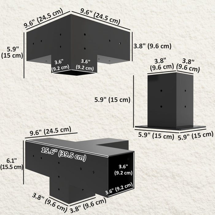 Kit de Supports Pergola Outsunny 12 Pieces pour Poteaux 4x4 (Reel 9,2 cm x 9,2 cm)