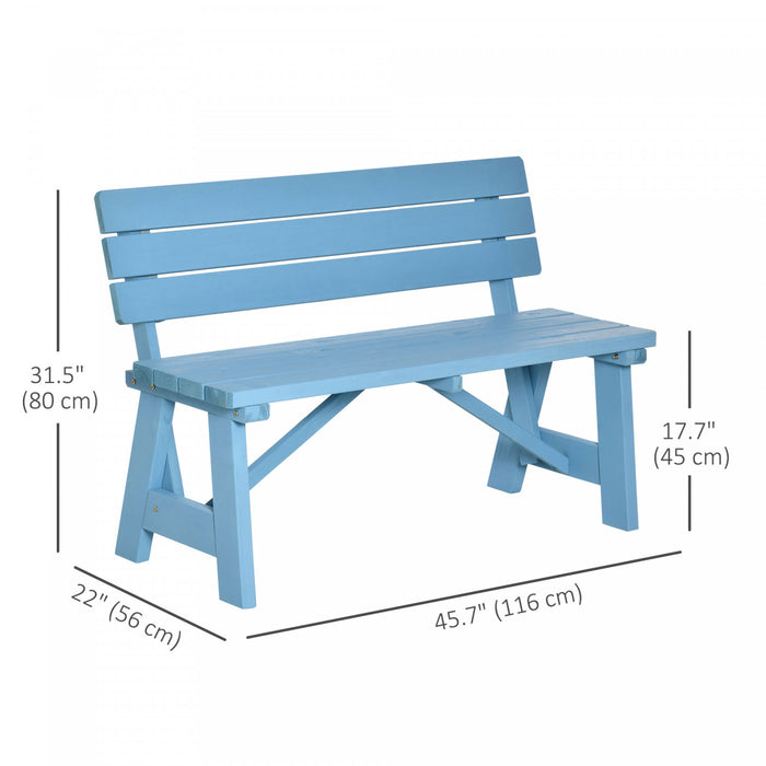 Banc De Jardin En Bois Outsunny Pour L'exterieur, Bleu