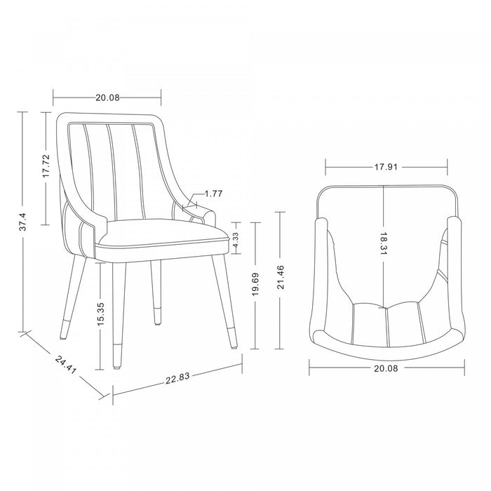 Chaise de salle a manger moderne en bois Eda avec revetement en tissu bleu nuit - Lot de 2