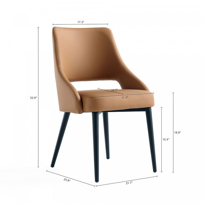 Chaise de salle a manger moderne Tremont en cuir vegetalien et metal, couleur selle - Lot de 2