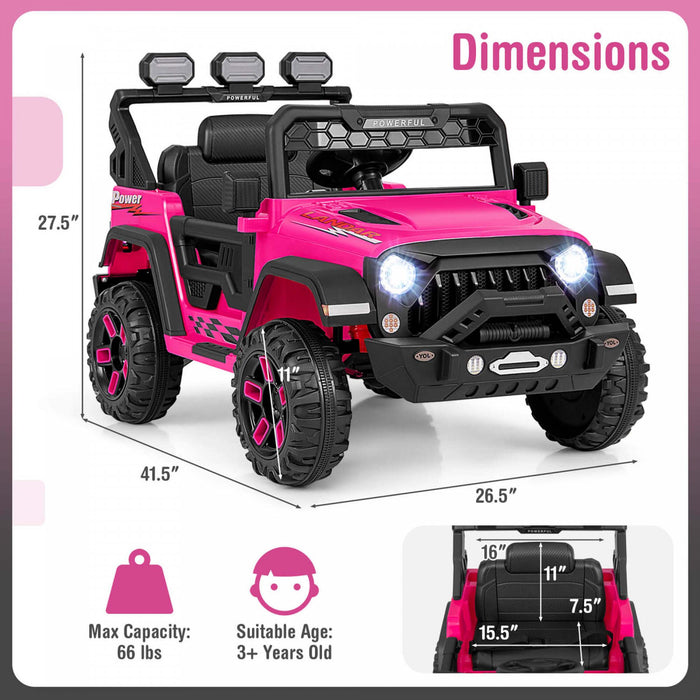 Costway 12v Enfants Roulent Sur Le Camion Avec 2 * 12v Moteurs Suspension De Ressort Et Telecommande Rose