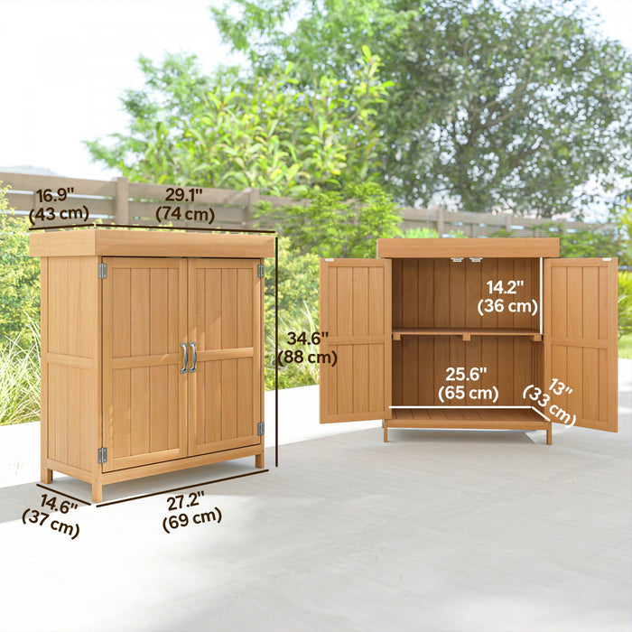 Outsunny Abri De Jardin En Bois Avec Toit A Charniere, Bois Naturel