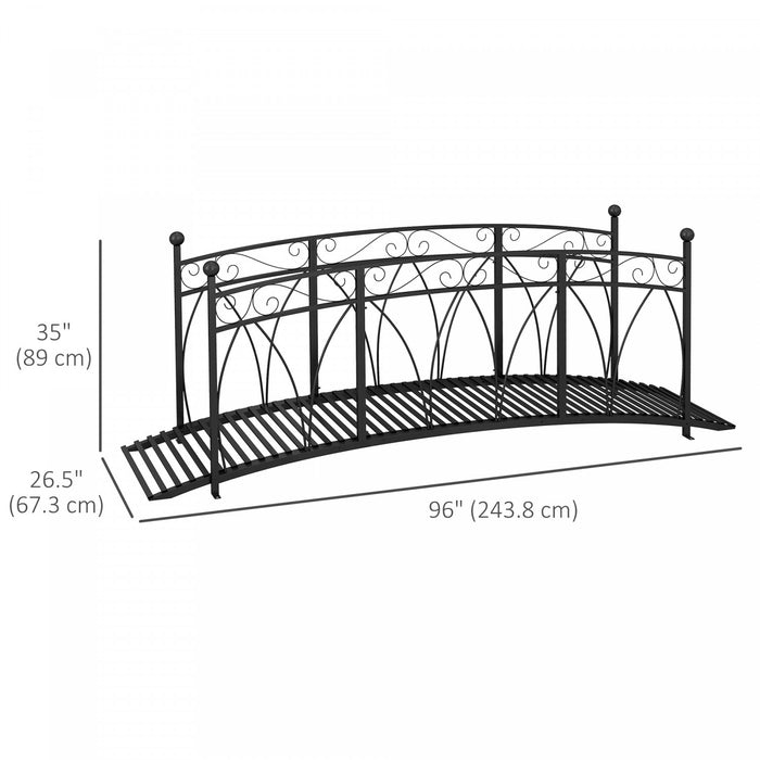 Outsunny 8' Pont De Jardin En Metal Avec Arche Et Ridelles, Pont D'etang