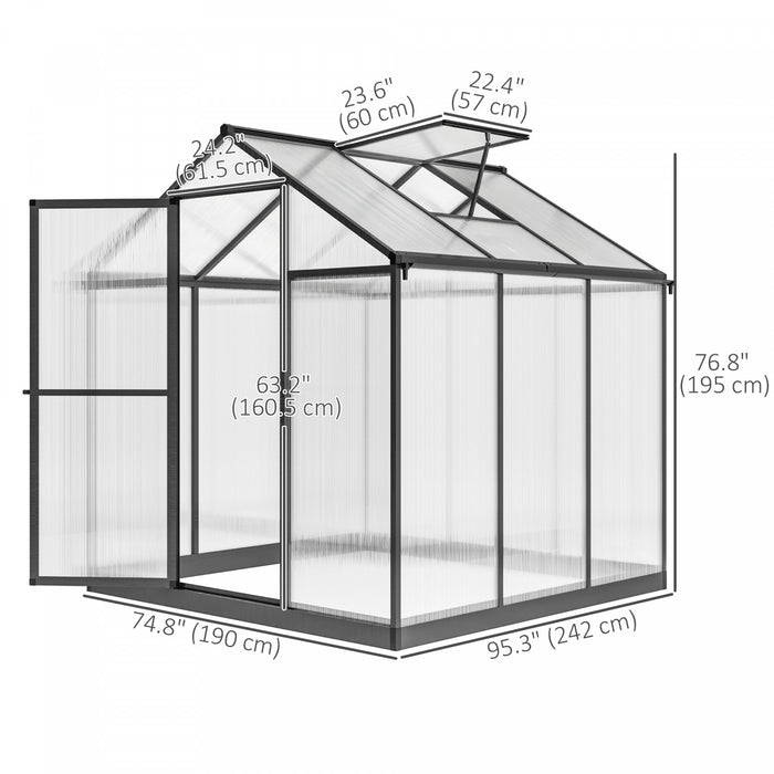 Outsunny Serre En Polycarbonate De 8' X 6' X 6.4' Avec Gouttieres
