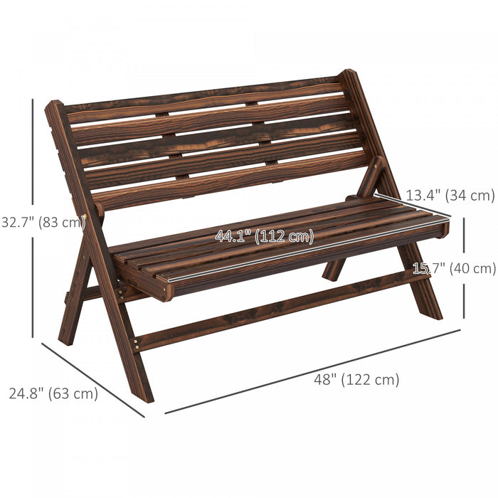 Outsunny Banc D'exterieur En Bois, Banc Pliable, Finition Carbonisee