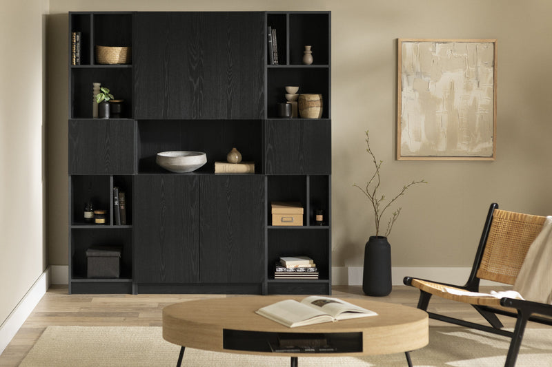 Liora Bibliotheque 4 Portes Et Rangement Ouvert - Chene Noir