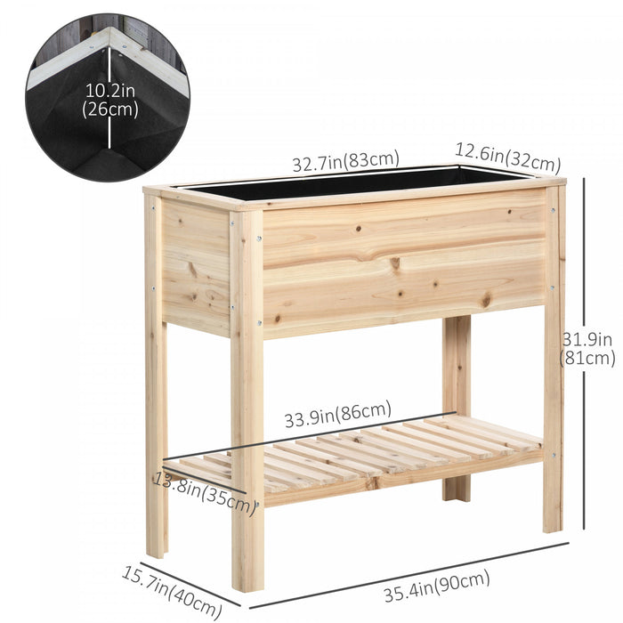 Outsunny Lit De Jardin Sureleve En Bois Avec Etagere De Rangement Naturel