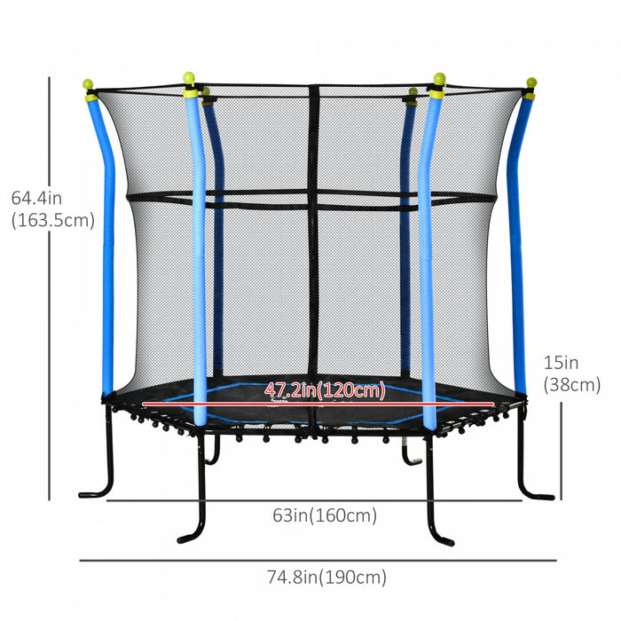Soozier Mini Trampoline Pour Enfants De 63\" Pour Interieur/exterieur Avec Filet D'enceinte, Poteau Elastique Epais Rembourre, Cadeau Pour Enfant De 3 A 10 Ans, Bleu