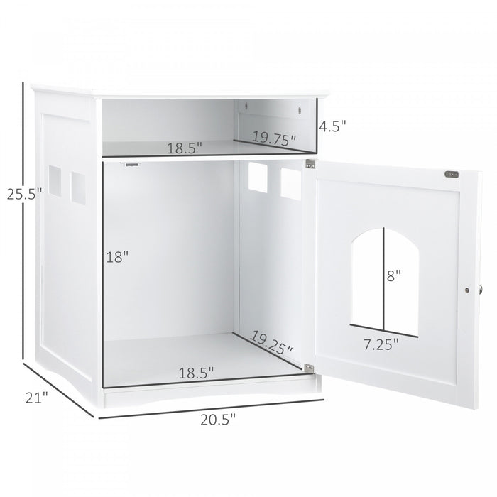 Pawhut Boite A Litiere Pour Chat Armoire Cachee Meubles Pour Chat Toilettes D'interieur Pour Chat Table De Chevet Avec Trou De La Taille D'un Chat Large Etagere De Rangement Blanc