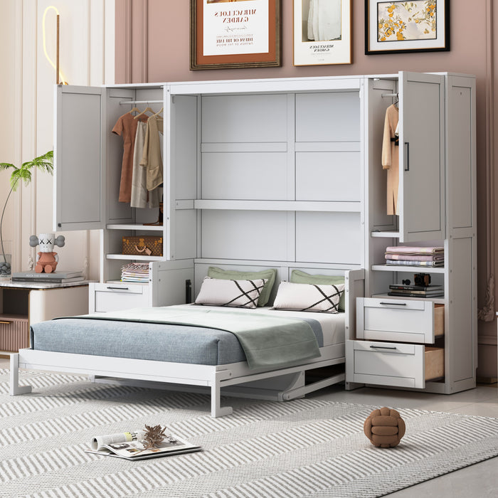 Lit Escamotable Joyce Format Queen Avec Tiroirs Et Etageres, Blanc