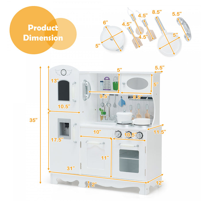 Cuisine De Jeu Costway, Jeu De Cuisine Avec Batterie De Cuisine Pour Jeu De Simulation, Avec Distributeur D'eau Et Accessoires, Effets Sonores Et Lumineux, Pour Enfants De Plus De 3 Ans