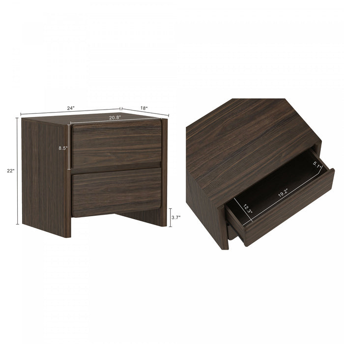 Table de nuit moderne Linda 24\" en noyer brun (2 tiroirs)