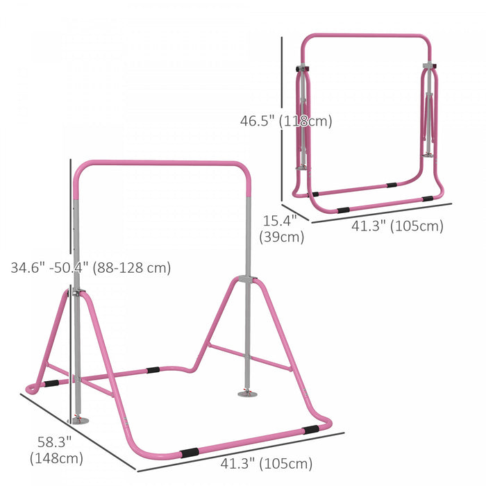 Qaba Barre De Gymnastique Pliante, Barre Horizontale Pour Enfants, Rose
