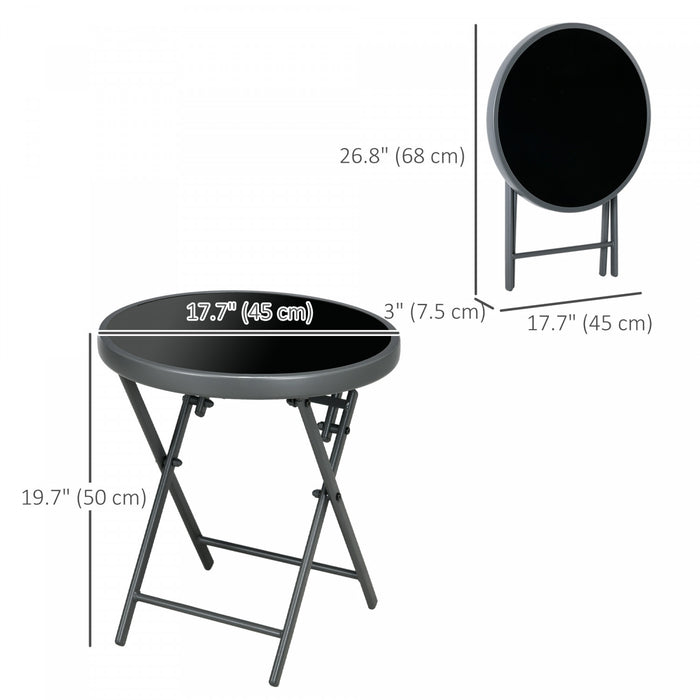 Outsunny Table Pliante D'exterieur 18\" Avec Plateau En Verre Trempe, Gris