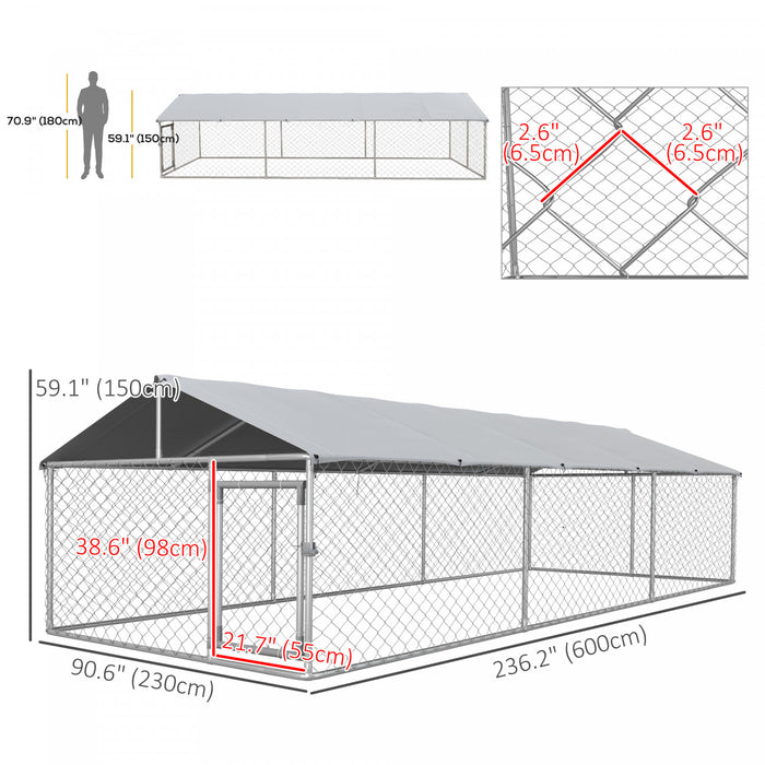 Pawhut Niche D'exterieur Pour Chien Avec Housse Impermeable Et Resistante Aux Uv Pour Chiens De Taille Moyenne Et Grande, 19,7' X 7,5' X 4,9', Argent