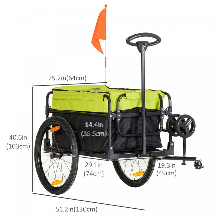 Aosom Bike Cargo Trailer & Wagon Cart, Chariot De Jardinage Multi-usages Avec Boite Amovible, Grandes Roues De 20'', Reflecteurs, Attelage Et Poignee, Jaune