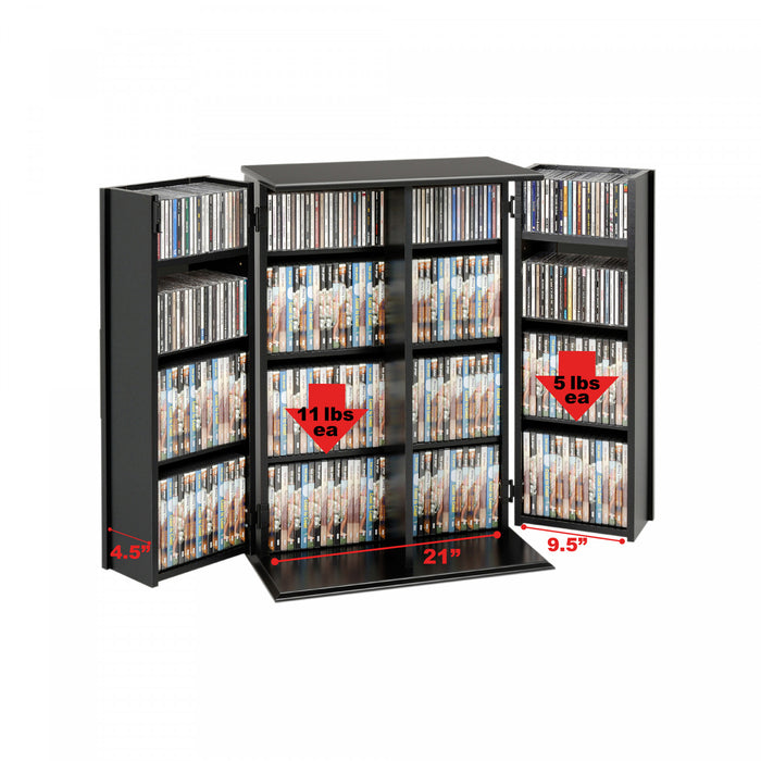 Armoire de rangement multimédia verrouillable avec portes de style Shaker - noire