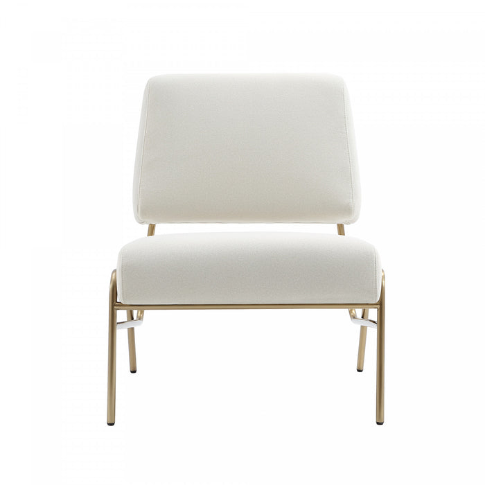 Fauteuil lounge contemporain moderne en metal et tissu Serenity, coloris ecru