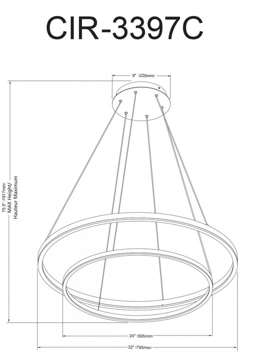 Lustre Circulo de Dainolite en acrylique blanc qui diffuse la lumière, avec fini noir mat et ampoule de 97 W