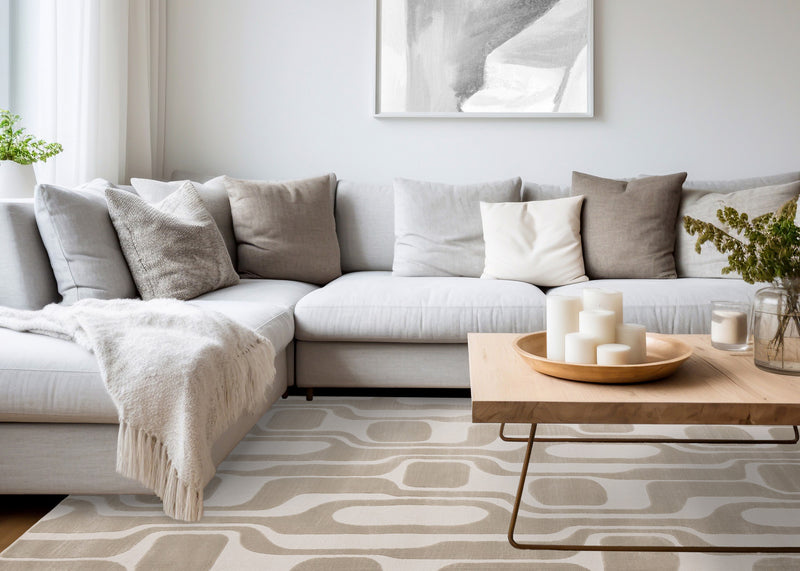 Carpette Leopold beige et crème de style moderne du milieu du 20e siècle - 2 pi 7 po x 4 pi 11 po