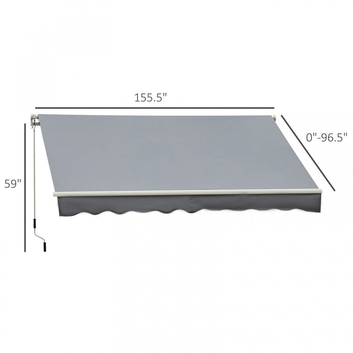 Outsunny 13'x8' Auvent De Patio Retractable Manuel Resistant A L'eau Pare-soleil Pour Terrasse Exterieure Fenetre Porte Auvent Abri Cadre En Aluminium Gris