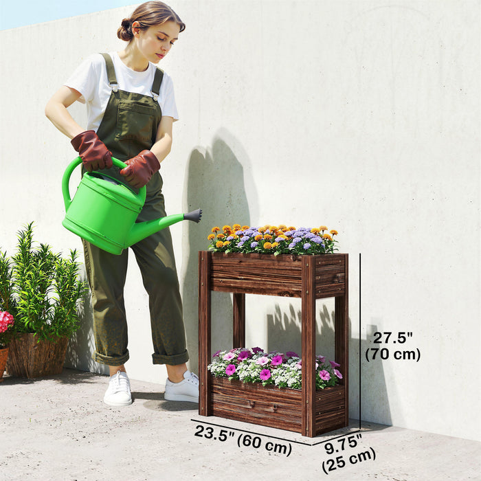 Outsunny Bac de Jardin Sureleve en Bois a 3 Niveaux avec Pieds, 60 x 25 x 120 cm