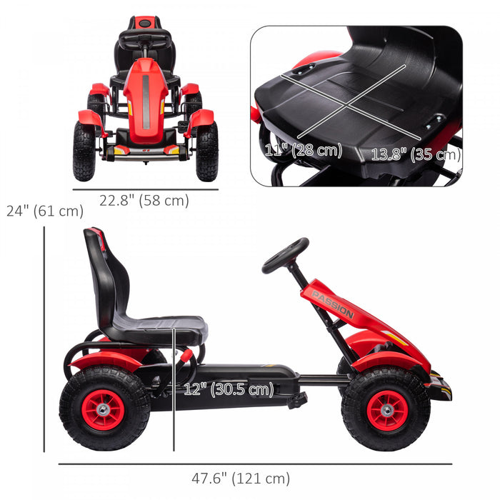 Aosom Kart A Pedales Pour Enfants Avec Siege Reglable, Rouge