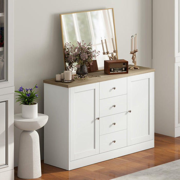 HOMCOM Buffet, meuble de cuisine avec rangement, blanc