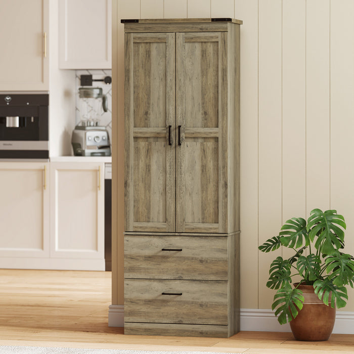 HOMCOM Armoire de Cuisine Haute avec Etageres Reglables, Ivoire Clair