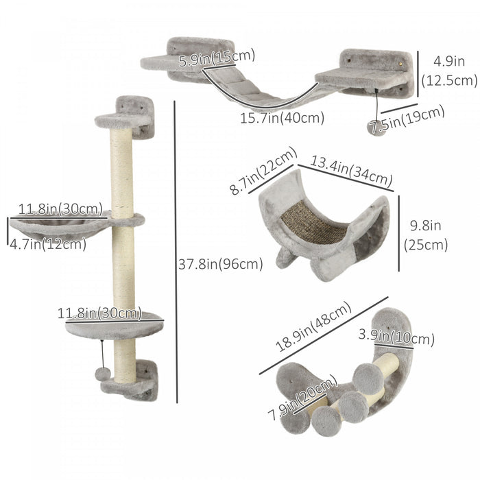 Pawhut Etageres Pour Chat Avec Griffoir, Plateforme De Saut Avec Echelle Souple, Etageres Murales Pour Chat Pour Se Detendre, Dormir, Grimper, Mur Pour Chat Avec Hamac Doux Et Balles De Jeu, Beige