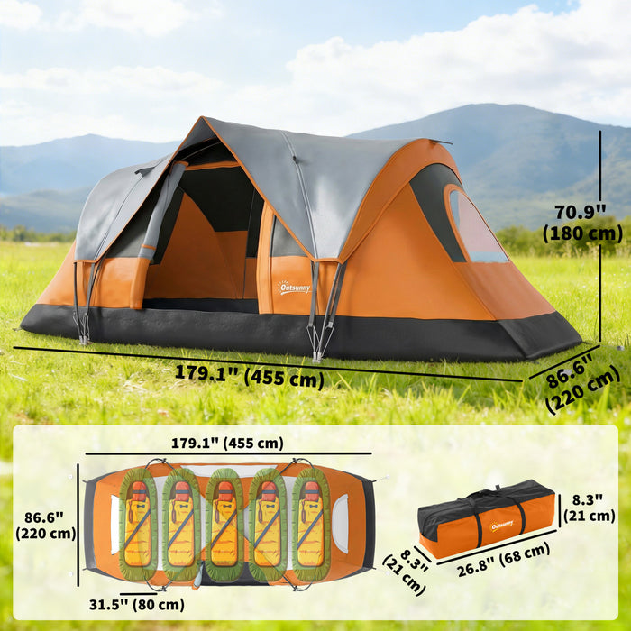 Outsunny Tente de Camping Exterieure pour 5-6 Personnes, Tente Familiale avec Crochet Lumineux, Orange