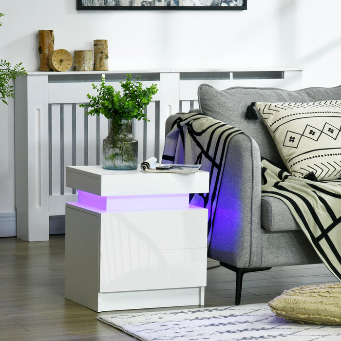 HOMCOM Table de chevet, table d'appoint avec lumieres LED, pour chambre